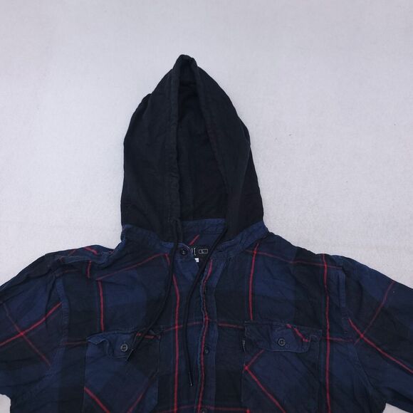 Caliville Casual Long Sleeve Button Up Hoodie Mens Size Medium M Blue Plaid - Picture 1 of 10